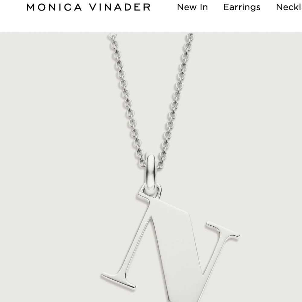 Monica Vinader Alphabet N Pendant Charm & Dainty Chain Sterling Silver N